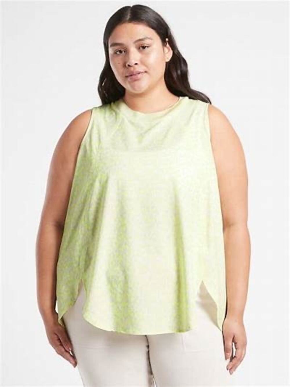 Athleta Zephyr Print Tank Top in Neon Yellow Leopard Print Plus Size 1X